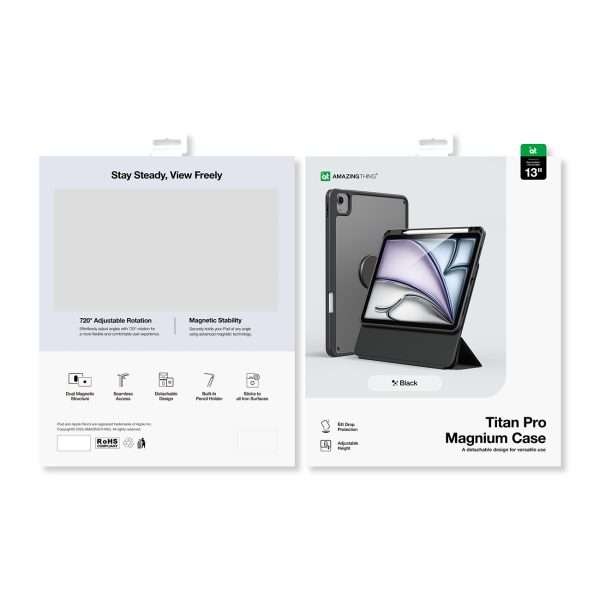 iPad Air M3 13 collu maciņš ar Titan Pro Mag statīvu — melns