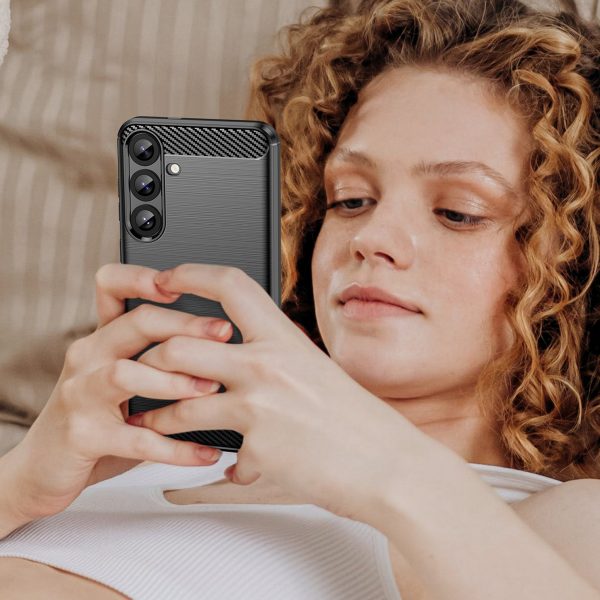 Silikona maciņš Samsung Galaxy S25+ oglekļa šķiedras korpusam - melns