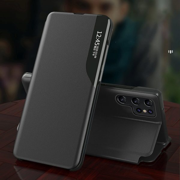 Samsung Galaxy S24 FE eko ādas maciņš ar atloku un statīvu - melns