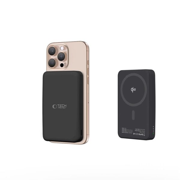 Bezvadu pārnēsājamais akumulators 10000 mAh USB-A USB-C 15W - melns