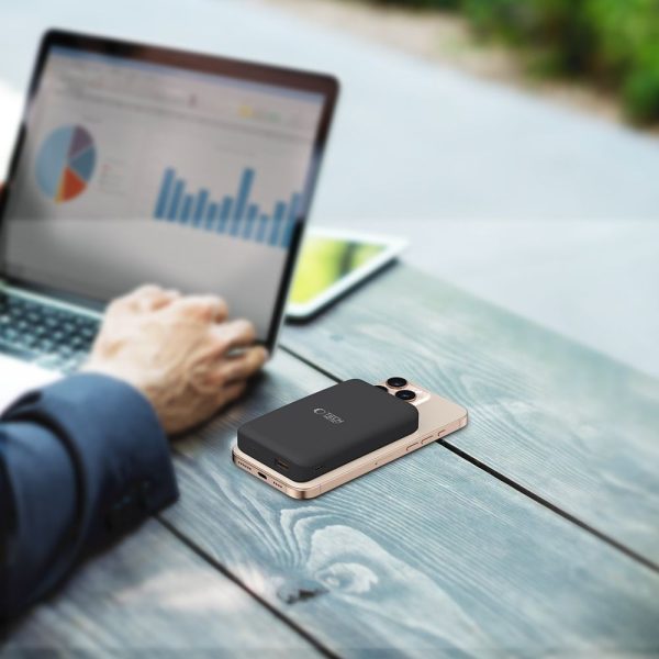 Bezvadu pārnēsājamais akumulators 10000 mAh USB-A USB-C 15W - melns