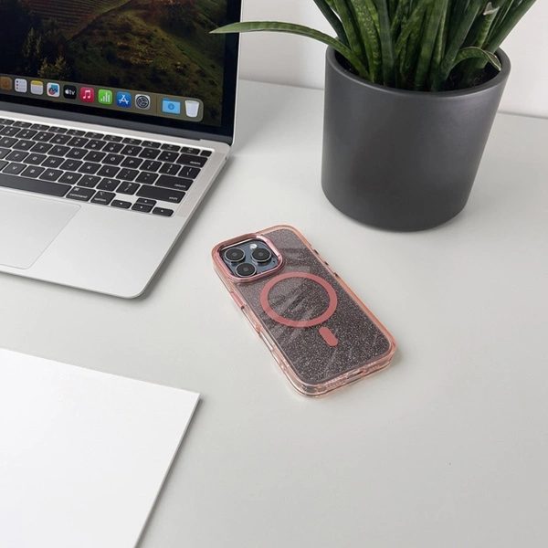 Mirdzošs MagSafe vāciņš iPhone 16e tālrunim — rozā