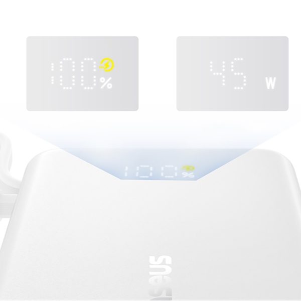 PicoGo 10000mAh 45W USB-A USB-C pārnēsājamais akumulators ar iebūvētu displeja kabeli - balts