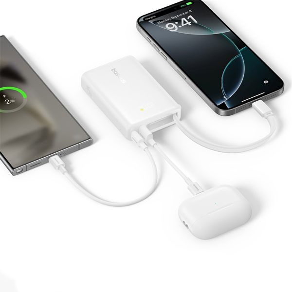 PicoGo 10000mAh 45W USB-A USB-C pārnēsājamais akumulators ar iebūvētu displeja kabeli - balts