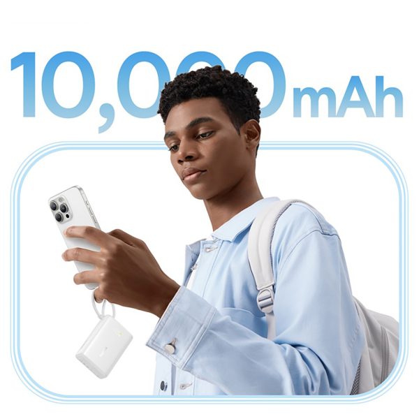 PicoGo 10000mAh 45W USB-A USB-C pārnēsājamais akumulators ar iebūvētu displeja kabeli - balts