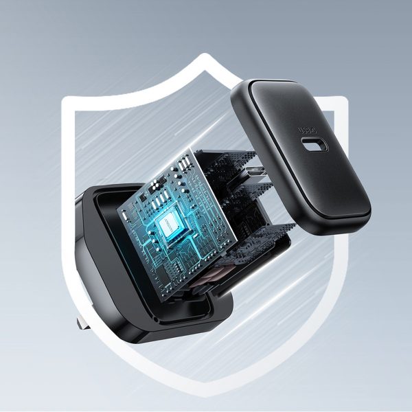 Sienas lādētājs ar vadu, Lielbritānijas spraudnis, USB-C, 25 W, 1 m - melns