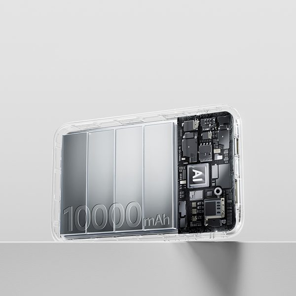 Powerbank 20000mAh 22.5W EnerFill FC11 ar displeju un iebūvētiem vadiem - bēša