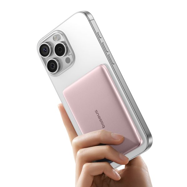 Powerbank 5000mAh 20W Ultra-Slim ar USB-C MagSafe 60W 30cm kabeli - rozā