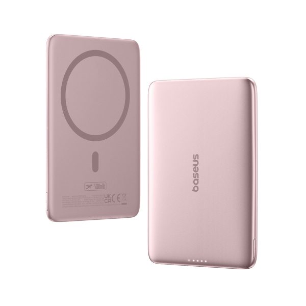 Powerbank 5000mAh 20W Ultra-Slim ar USB-C MagSafe 60W 30cm kabeli - rozā