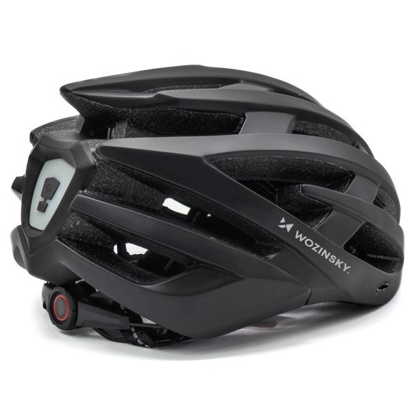 1033267-4-kask-rowerowy-mtb-daszek-lampka-czarny-wozinsky-hurtownia-dropshipping.jpg MTB velosipēda ķivere ar noņemamu vizieri un USB aizmugurējo lukturi 57-62 cm - melna