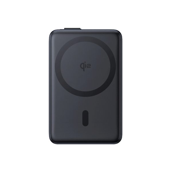 10000mAh magnētiskais pārnēsājamais akumulators ar statīvu un iebūvētu USB-C kabeli MagSafe 45W Qi2 - melns