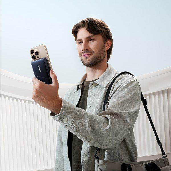 10000mAh magnētiskais pārnēsājamais akumulators ar statīvu un iebūvētu USB-C kabeli MagSafe 45W Qi2 - melns