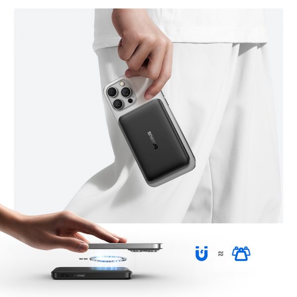 EnerFill FM12 10000mAh 22.5W magnētiskais Power Bank ar USB-C MagSafe Qi2 kabeli - melns