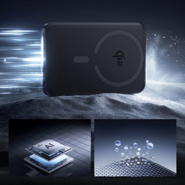 EnerFill FM12 10000mAh 22.5W magnētiskais Power Bank ar USB-C MagSafe Qi2 kabeli - melns