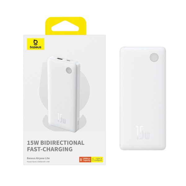 1033369-3-powerbank-10000mah-15w-z-kablem-usb-a-usb-c-bialy-baseus-hurtownia-dropshipping.jpg Powerbank 10000mAh 15W Airpow Lite ar USB-A - USB-C kabeli 30cm - balts
