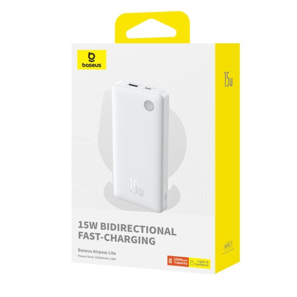 1033369-4-powerbank-10000mah-15w-z-kablem-usb-a-usb-c-bialy-baseus-hurtownia-dropshipping.jpg Powerbank 10000mAh 15W Airpow Lite ar USB-A - USB-C kabeli 30cm - balts