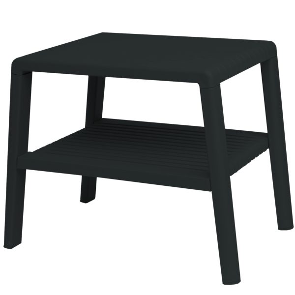 Izturīgs dārza baseina kafijas galdiņš ar plauktu - MELNS