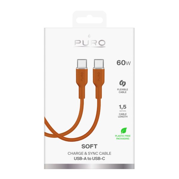 USB-C 60W 1.5m ICON elastīgs kabelis - oranžs