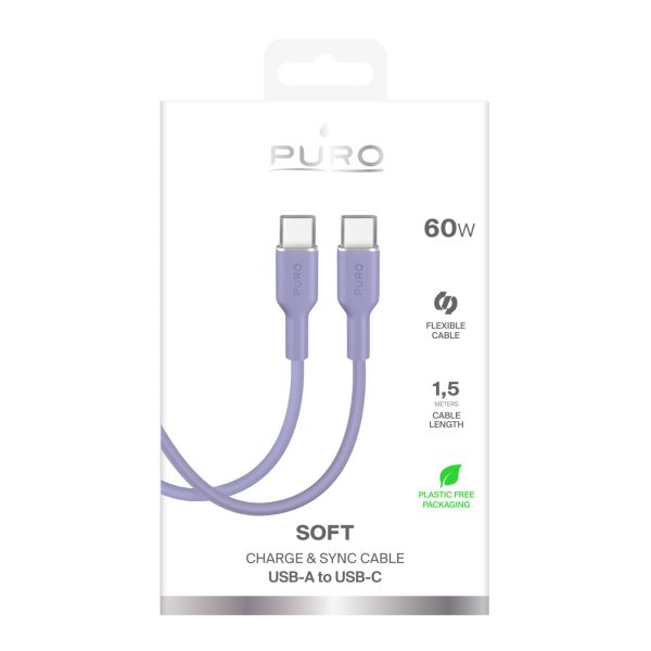 USB-C 60W 1.5m ICON elastīgs kabelis - violets