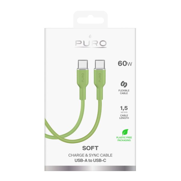 USB-C 60W 1.5m ICON elastīgs kabelis - zaļš