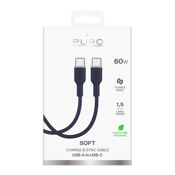 ICON USB-C 60W 1,5m elastīgs kabelis - tumši zils