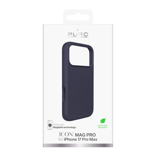 iPhone 17 Pro Max Pure Icon Mag Pro šķidrā silikona MagSafe vāciņš ar alumīnija pogām – tumši zils