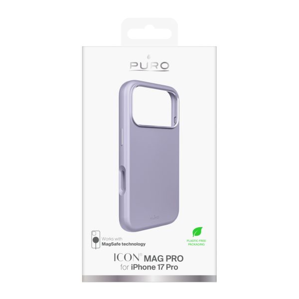 iPhone 17 Pro Icon Mag Pro šķidrā silikona MagSafe vāciņš ar alumīnija pogām – lavandas krāsā