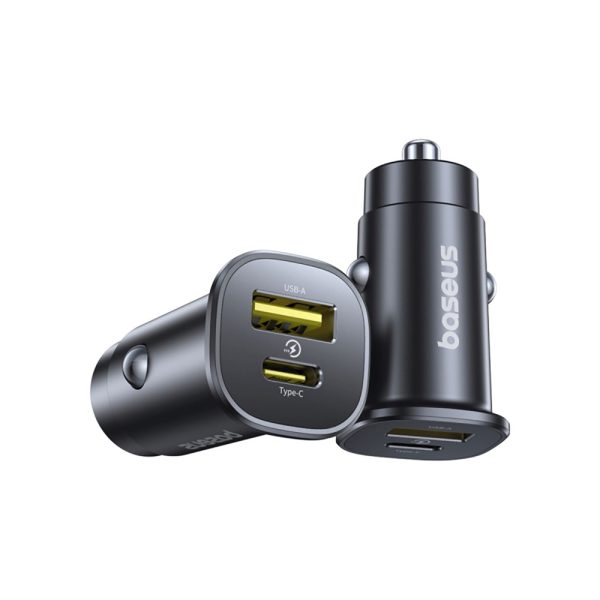 USB-C USB-A 30W automašīnas lādētājs - melns