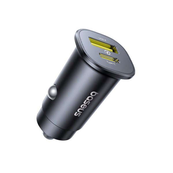 USB-C USB-A 30W automašīnas lādētājs - melns