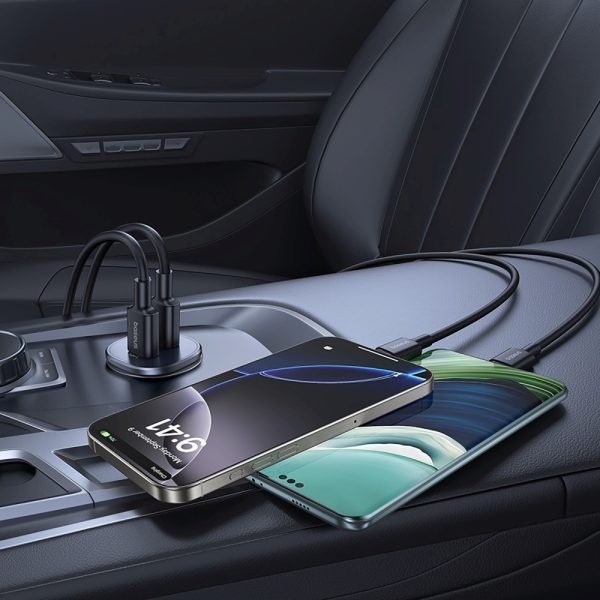 USB-C USB-A 30W automašīnas lādētājs - melns