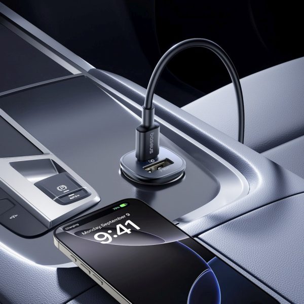 USB-C USB-A 30W automašīnas lādētājs - melns