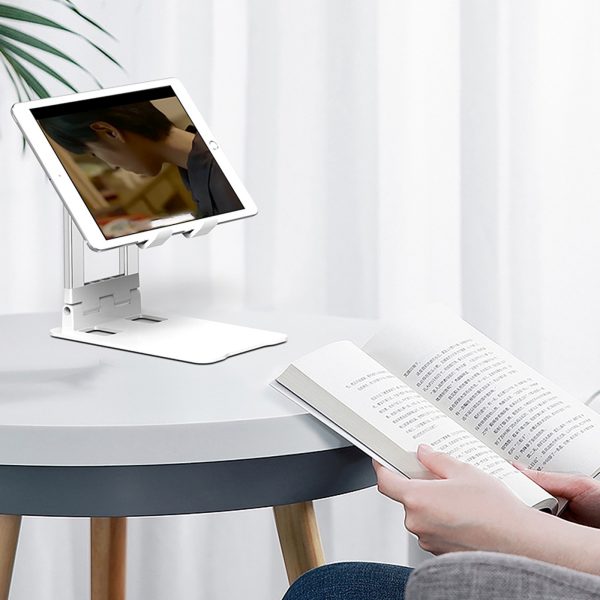 Salokāms galda statīvs telefonam, planšetdatoram - balts