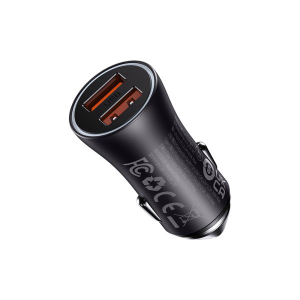 Automašīnas lādētājs 2x USB-A 60W - tumši pelēks