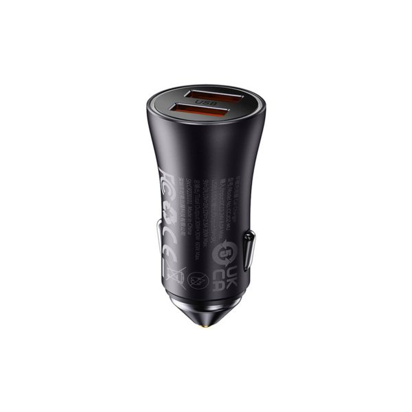 Automašīnas lādētājs 2x USB-A 60W - tumši pelēks