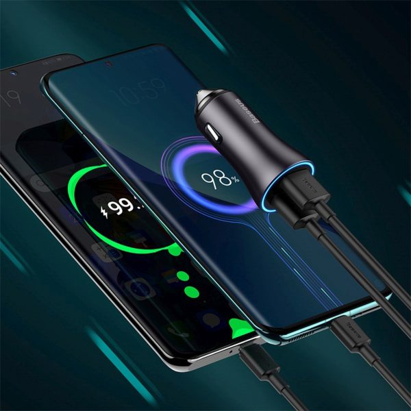 Automašīnas lādētājs 2x USB-A 60W - tumši pelēks