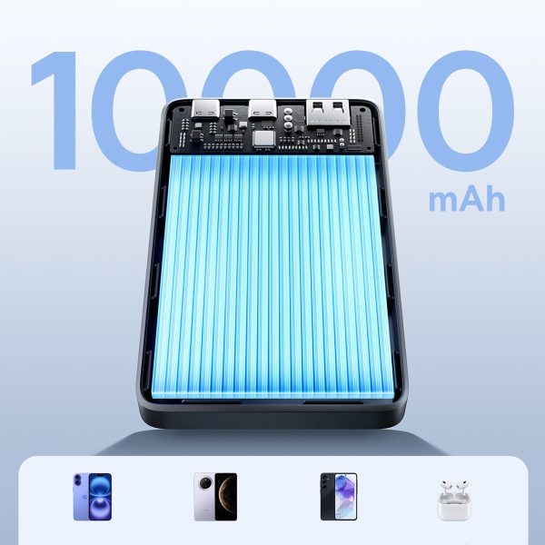 Powerbank 10000mAh 22.5W EnerFill FP21 USB-A USB-C ar USB-C kabeli - melns