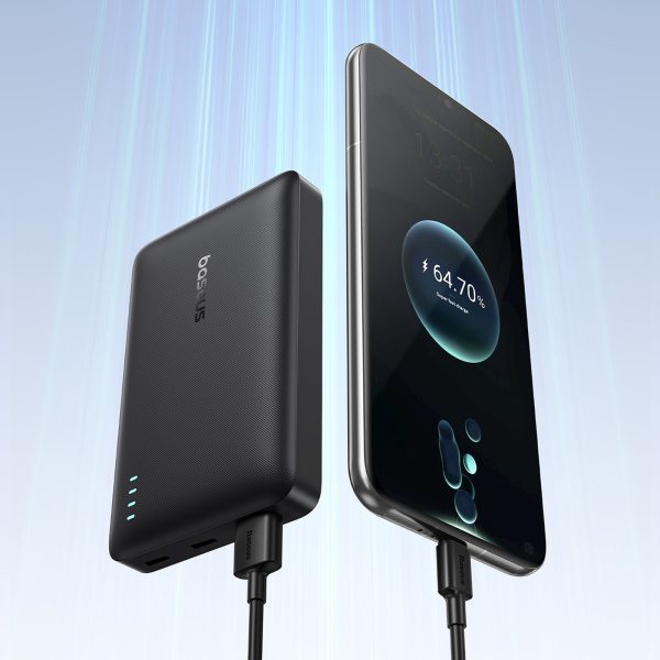 Powerbank 10000mAh 22.5W EnerFill FP21 USB-A USB-C ar USB-C kabeli - melns
