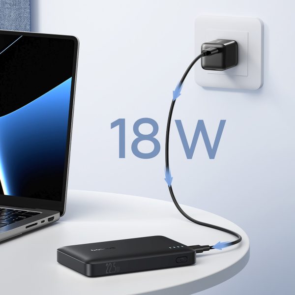 Powerbank 10000mAh 22.5W EnerFill FP21 USB-A USB-C ar USB-C kabeli - melns