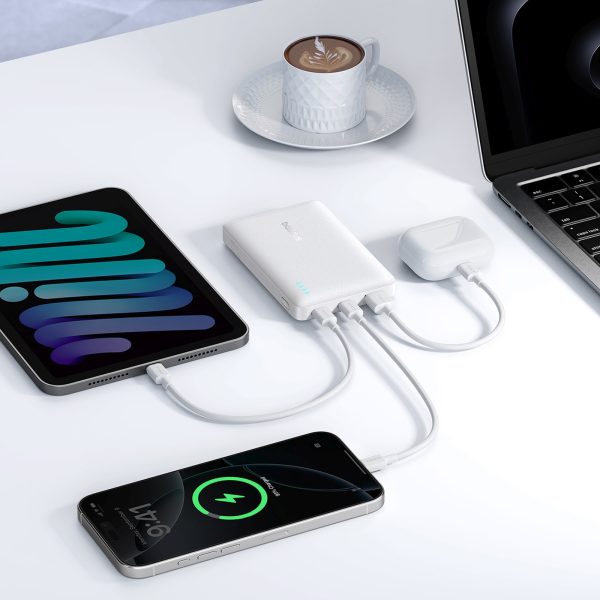 Powerbank 10000mAh 22.5W EnerFill FP21 USB-A USB-C ar USB-C kabeli - balts