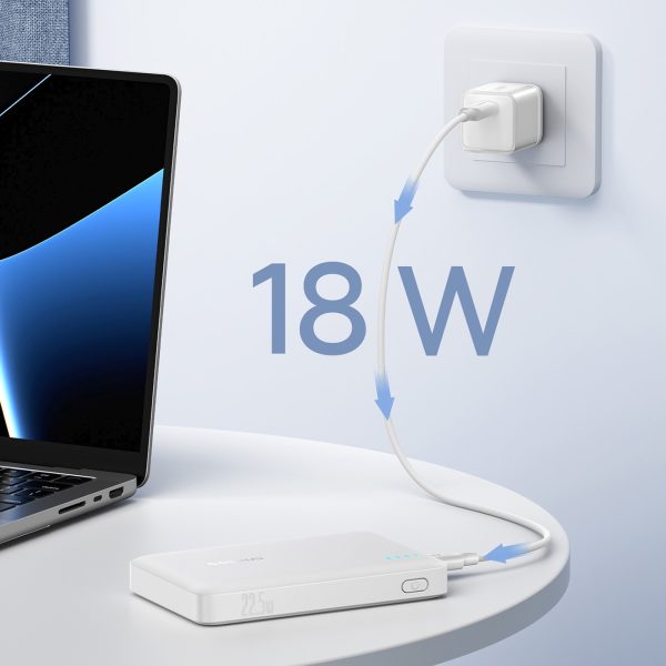 Powerbank 10000mAh 22.5W EnerFill FP21 USB-A USB-C ar USB-C kabeli - balts