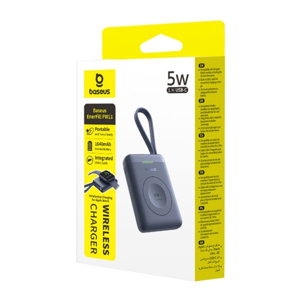 Powerbank 1640 mAh 5W EnerFill FW11 Apple Watch ar iebūvētu kabeli - melns