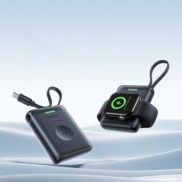 Powerbank 1640 mAh 5W EnerFill FW11 Apple Watch ar iebūvētu kabeli - melns