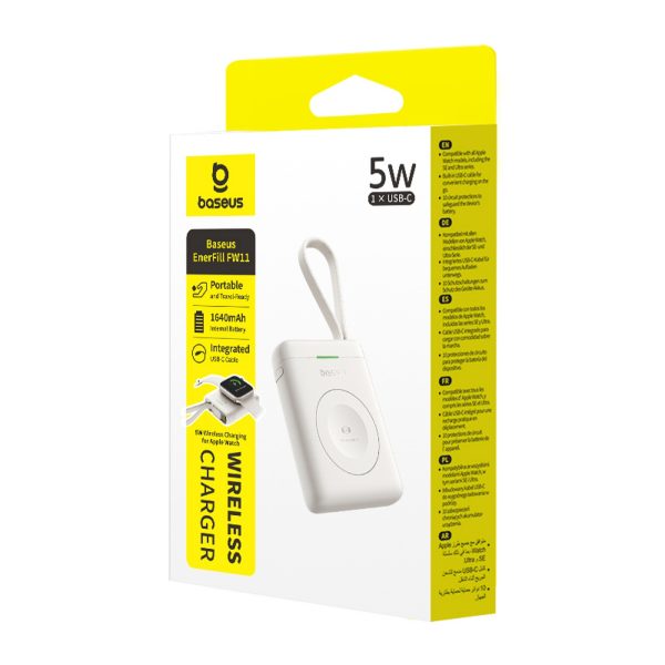 Powerbank 1640 mAh 5W EnerFill FW11 Apple Watch ar iebūvētu kabeli - balts