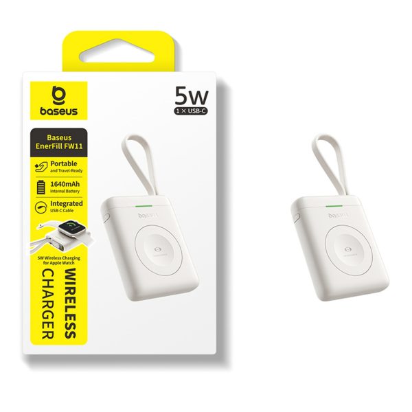 Powerbank 1640 mAh 5W EnerFill FW11 Apple Watch ar iebūvētu kabeli - balts