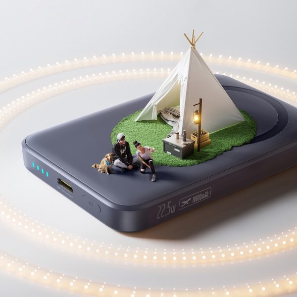 EnerFill FM11 MagSafe 10000mAh 22.5W magnētiskais Power Bank ar USB-C kabeli - tumši pelēks