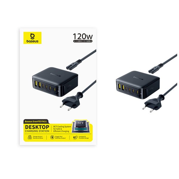 Uzlādes stacija 4x USB-C 2x USB-A 120W - melna