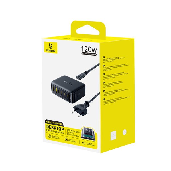 Uzlādes stacija 4x USB-C 2x USB-A 120W - melna