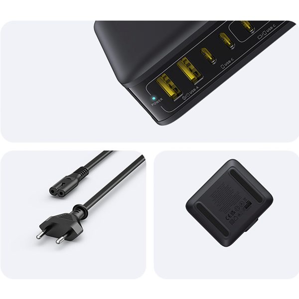 Uzlādes stacija 4x USB-C 2x USB-A 120W - melna