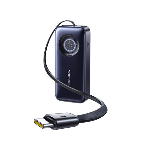 Powerbank 20000mAh 67W ar ievelkamu USB-C kabeli - melns