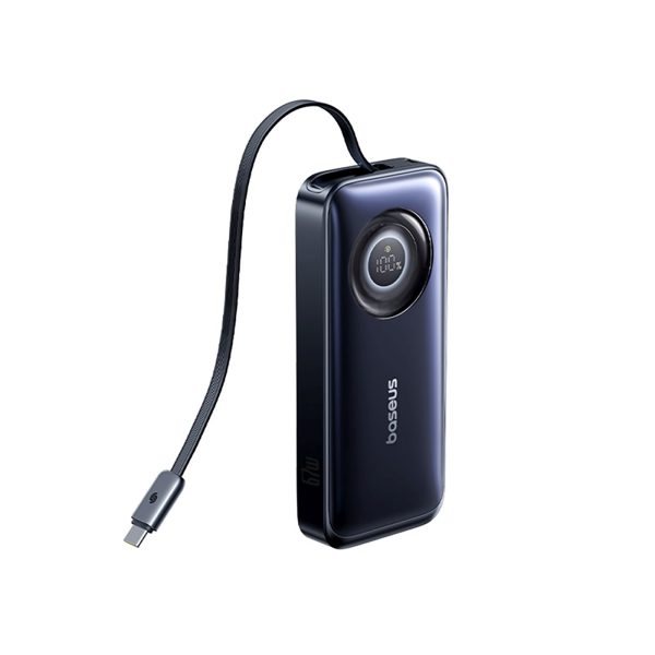 Powerbank 20000mAh 67W ar ievelkamu USB-C kabeli - melns